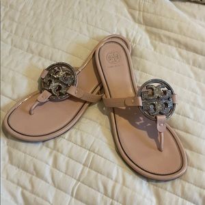 Tory Burch Pink and Silver Miller Sandals